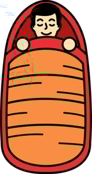 A man sleeping in a red sleeping bag vector
