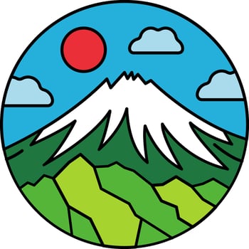 A mountain with a red sun in the sky vector