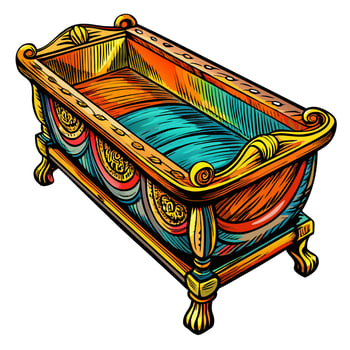 Colorful Vintage Cradle Illustration Detailed Antique Baby Bed Design vector