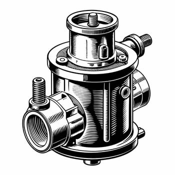 Detailed Vintage Mechanical Valve Illustration in Black and White vector