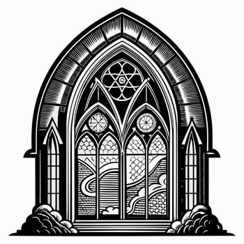 Ornate Gothic Church Window with Intricate Geometric Patterns vector