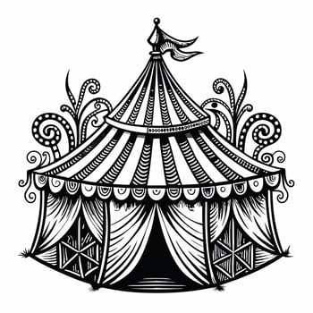 Vintage Circus Tent Illustration Intricate Black and White Art vector