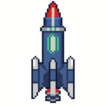 Classic Pixel Art Spaceship Illustration in Retro Game Style vector