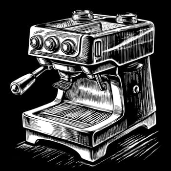 Vintage Espresso Machine Illustration in Black and White Engraving Style vector