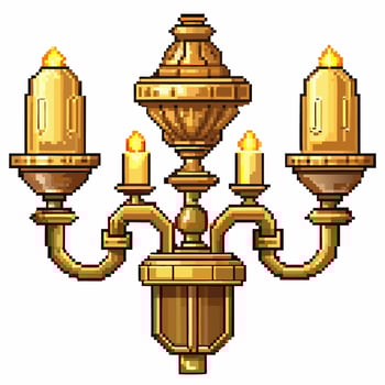 Retro Pixel Art Vintage Gold Chandelier with Glowing Candles vector
