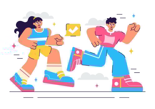 Flat Cartoon Style Illustration of People Jogging and Walking During a Fun Run Event vector