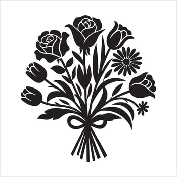 a bouquet of flowers is shown in black and white vector
