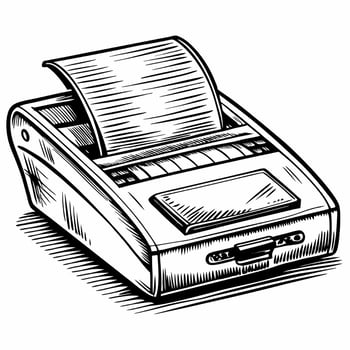 Vintage Hand Drawn Receipt Printer Illustration for Retro Technology Lovers vector
