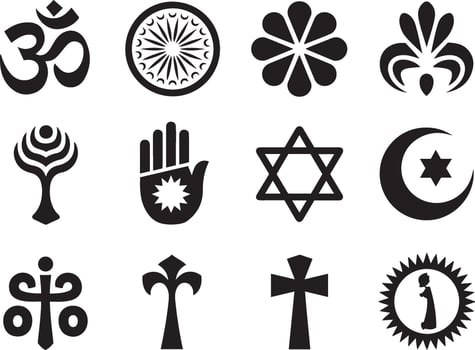 Collection of Religious Symbols in Simple Black and White Design vector