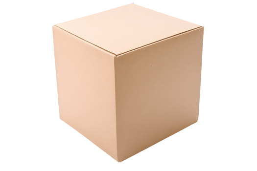 Minimalist cube of light brown cardboard, angled for a simple product presentation png