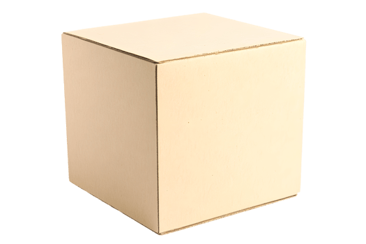 Beige cube object. Minimalist design. Simple geometric shape. Isolated on transparent background. Light shadow visible png