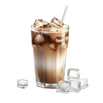 Refreshing iced coffee in a tall glass with ice cubes and a straw, isolated on a transparent background png