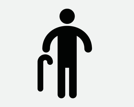 Old Folk Elderly Person Walking Cane Stick Figure Man Human Shape Icon Symbol Graphic Outline Stand Standing Pedestrian Walk Nursing Home Graphic vector