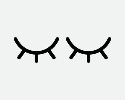 Two Eyes Closed Line Icon with Eyelashes Sleeping Napping Cartoon Eyelid Close Black White Outline Shape Graphic Artwork Illustration Beauty vector