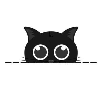 image of a black cat's face with big eyes peeking out on a white background. vector