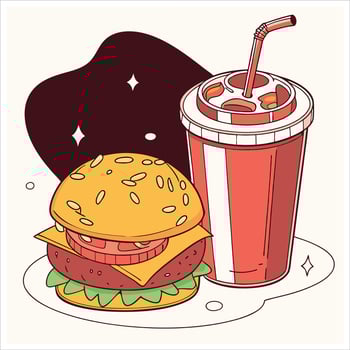 Minimal Illustration Soft Drink with Cheeseburger, burger vector