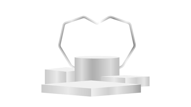 luxury pedestal silver 3d and heart shape, silver pedestal circle box for cosmetics product display show, metal podium stage show for deluxe victory position, circle stand for products decoration vector