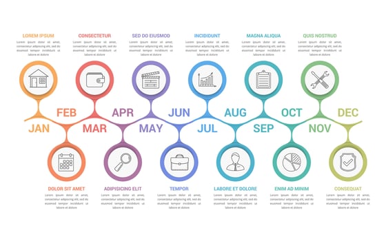 Timeline infographics with 12 months vector