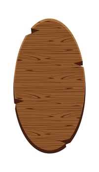 ellipse plank for signage isolated on white, wood sign oval shape, empty wooden signpost for copy space, round wooden for message text, wood plank dark brown, wood frame cartoon style vector