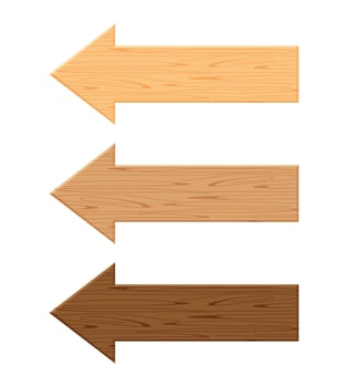 wooden arrow plank isolated on white background, wood direction sign, wood arrow shape for signboard copy space, empty panel wood for direction and pointing sign, signpost wood brown for text vector