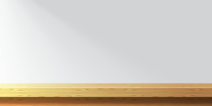 wood plank empty and sunlight on wall grey, front view and copy space, blank table top wooden brown for decoration room, vintage wood plank for background, wooden table on grey wall at morning time vector