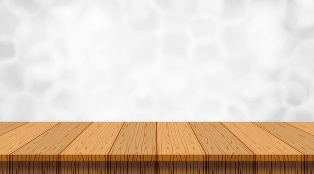 wood plank empty front view on bokeh white grey, copy space background, front of wooden table top blank, vintage wood plank for background, wooden table on silver bokeh, table wood plank front view vector