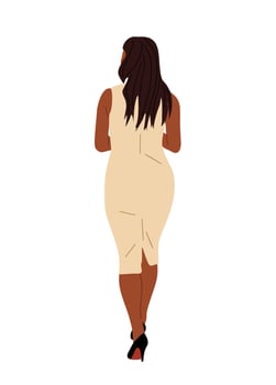 Black woman walking rear view in office dress vector