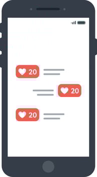 Smartphone with social media notifications and heart icons in minimal flat design illustration vector