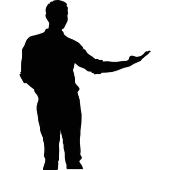 Silhouette Of A Man Presenting With Open Palm And Wearing A Long Sleeve Shirt vector