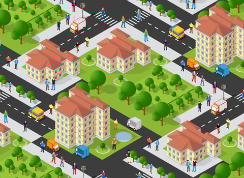 Isometric seamless pattern with people walking on the street vector