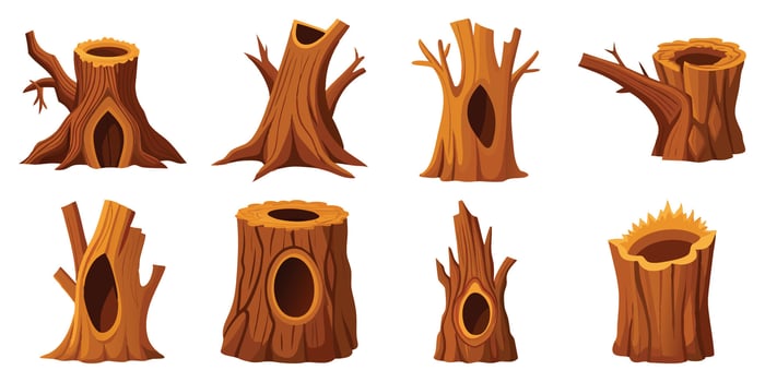 Collection of Various Tree Stumps Illustrations Perfect for Game Design or Cartoon Projects vector