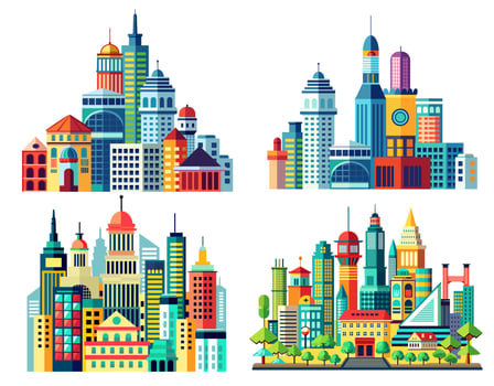 Cityscape illustration set of modern city buildings vector