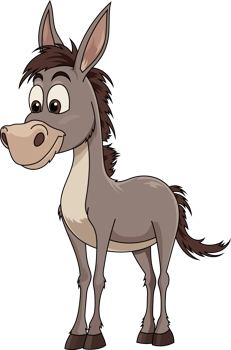 A charming cartoon donkey with a gentle smile and friendly eyes png