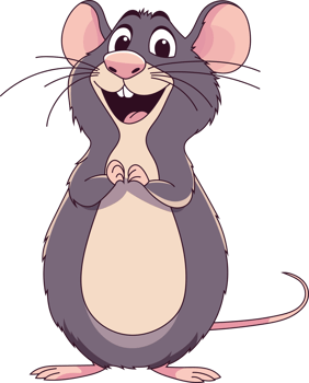 A charming cartoon rat stands upright with a joyful expression png