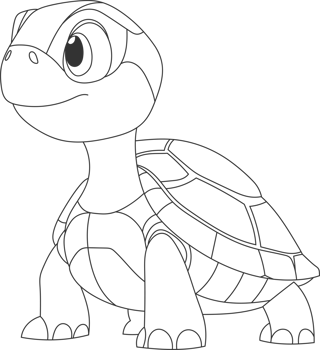 Cartoon illustration of a turtle, highlighting its shell and gentle expression. Simple and appealing design suitable for various uses. png