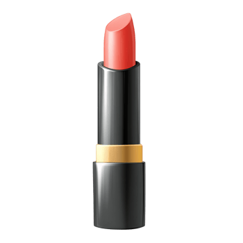 Elegant coral lipstick in black and gold tube on a transparent background Concept of beauty, makeup, cosmetics, and glamour png