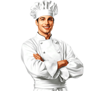 Confident smiling Caucasian male chef in white uniform with arms crossed on transparent background Concept of culinary expertise, professionalism, and restaurant industry png