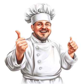 Cheerful Caucasian chef giving thumbs up gesture on transparent background Concept of culinary excellence, approval, and professional cooking png