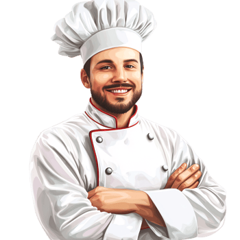 Smiling Caucasian man in chef uniform with arms crossed on transparent background Concept of culinary expertise, professional cooking, and restaurant industry png
