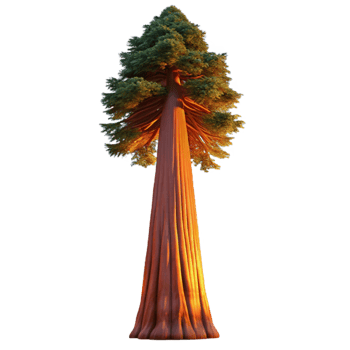 alluring minimalist A giant sequoia tree reaching towards the sky, soft golden sunset light, awe inspiring and majestic, photorealistic style 4K png