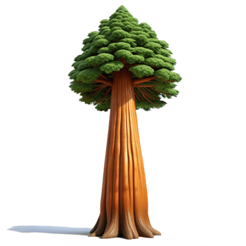 extraordinary reflective tropical A giant sequoia tree towering over a forest, detailed and realistic, with dappled sunlight filtering through the branches expertly shot png