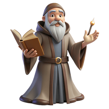 signature minimalist A wise old wizard casting a spell in a dusty library, candlelight, Renaissance painting style expertly shot png
