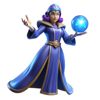 stunning organic A powerful sorceress summoning a crackling ball of arcane energy, vibrant blue lighting, art deco style studio quality png