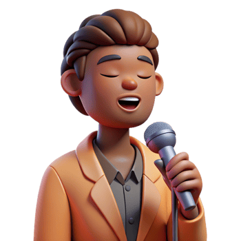 splendid standout Portrait of a soulful singer with a microphone, closed eyes, and a passionate expression, lit by a single spotlight, in a concert photography style png