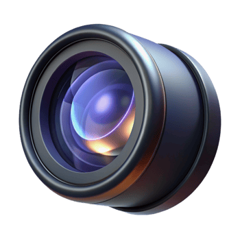 whimsical dazzling A close up of a camera lens focusing, light refracting and bending, in a technical, photographic style authentic png