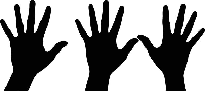 Three hands silhouette waving, hands sign vector
