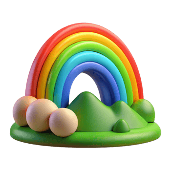 whimsical spectacular A rainbow arcing over a green valley, vibrant colors, dramatic lighting, hopeful atmosphere, detailed png