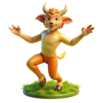 tranquil pristine A playful satyr dancing in a sun drenched meadow, vibrant lighting, Impressionist style professional png