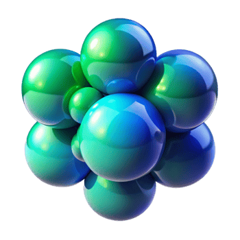 vibrant signature Interlocking, translucent orbs of varying sizes, in a gradient from emerald green to sapphire blue, lit by a single, focused spotlight, in a minimalist style png