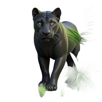 impressive rare A sleek black panther stalking through the jungle, realistic style, dappled sunlight, intense gaze png